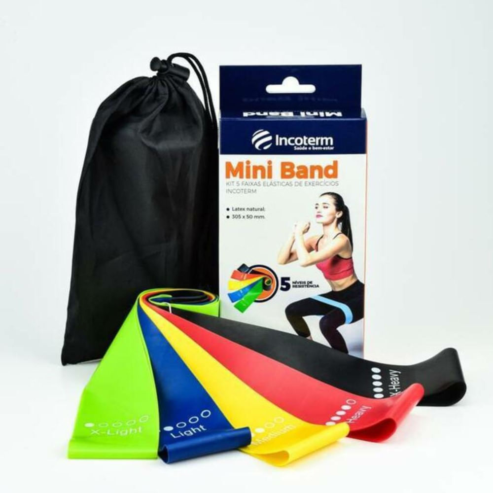 Encontraproduto.com.br - Kit Mini Band 5 Faixas Elásticas de Exercícios Incoterm