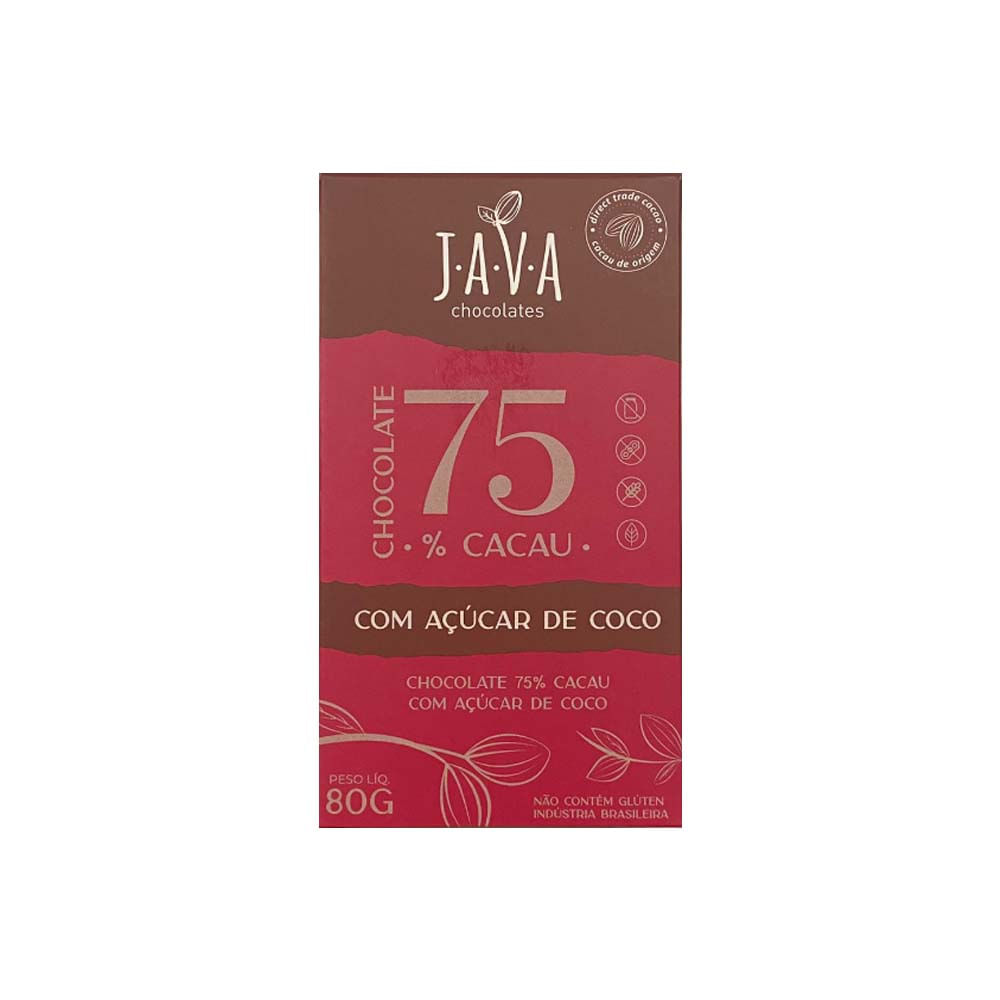 Encontraproduto.com.br - Chocolate Java Chocolates 75% Cacau com Açúcar de Coco 80g