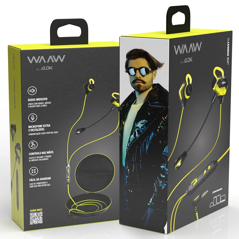 Encontraproduto.com.br - Fone de Ouvido Intra-Auricular Gamer WAAW By Alok Energy 10EWG com Microfone Integrado
