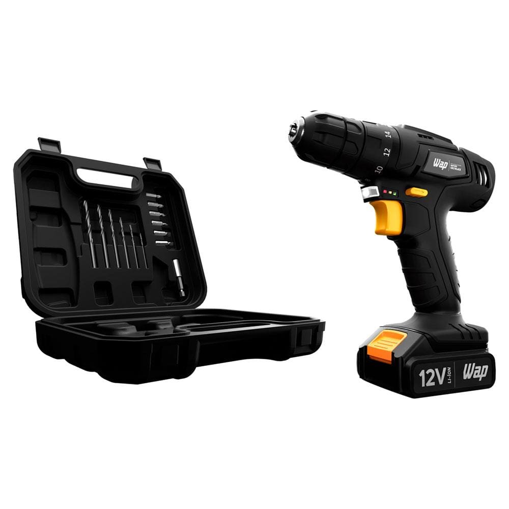 Parafusadeira e Furadeira Wap BPF 12K3 Black a Bateria Li-Ion 12V Carregador com Maleta e Kit de 13 Acessórios - Bivolt
