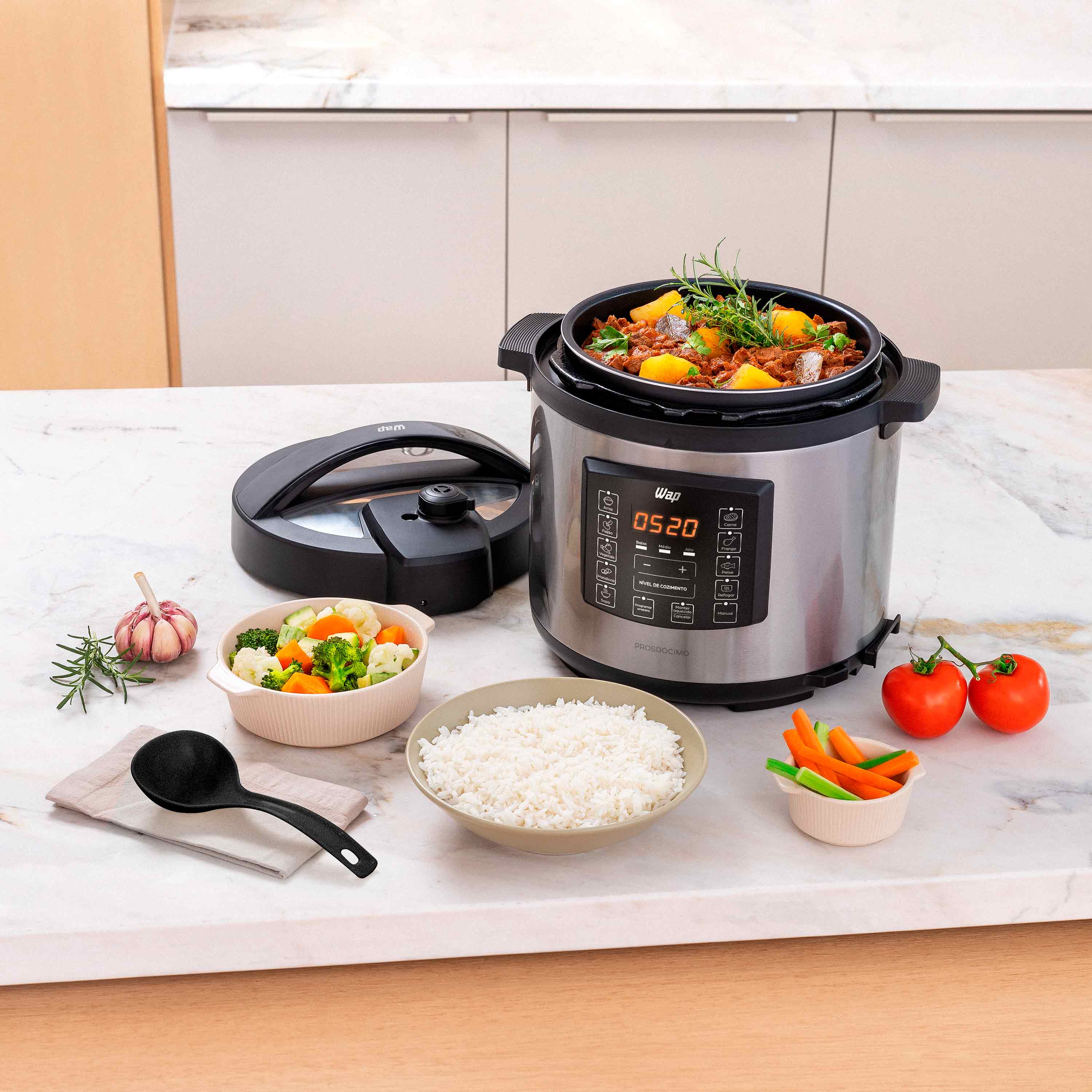 Encontraproduto.com.br - Panela Elétrica de Pressão Wap Preto e Inox 6L 110V WPPE1