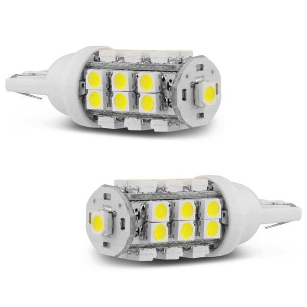 Encontraproduto.com.br - Par Lâmpadas LED T10 W5W Pingo 25 LEDs 4W 12V Luz Branca Aplicação Farol Meia Luz