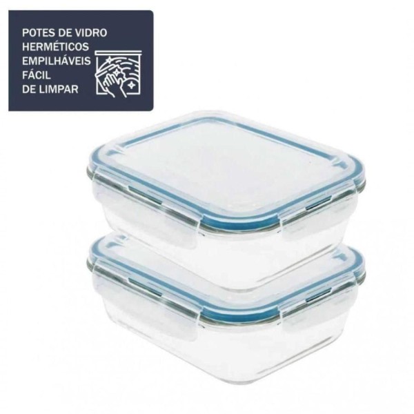 Encontraproduto.com.br - Pote De Vidro Retangular Hermetico Marmita 1500 Ml - Mimo