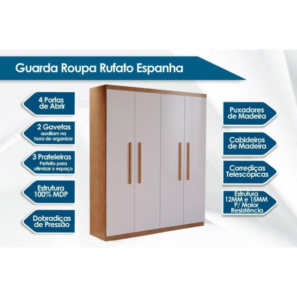 Encontraproduto.com.br - Guarda Roupa Solteiro 4 Portas E 2 Gavetas Espanha Imbuia-grafite - Rufato