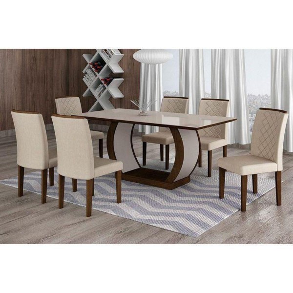 Encontraproduto.com.br - Conjunto: Mesa Sala Jantar Jade Kit 6 Un Imbuia-veludo Creme - Rufato