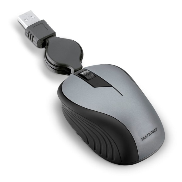 Mouse Óptico Retrátil Multilaser 1200Dpi Usb Cinza- MO232