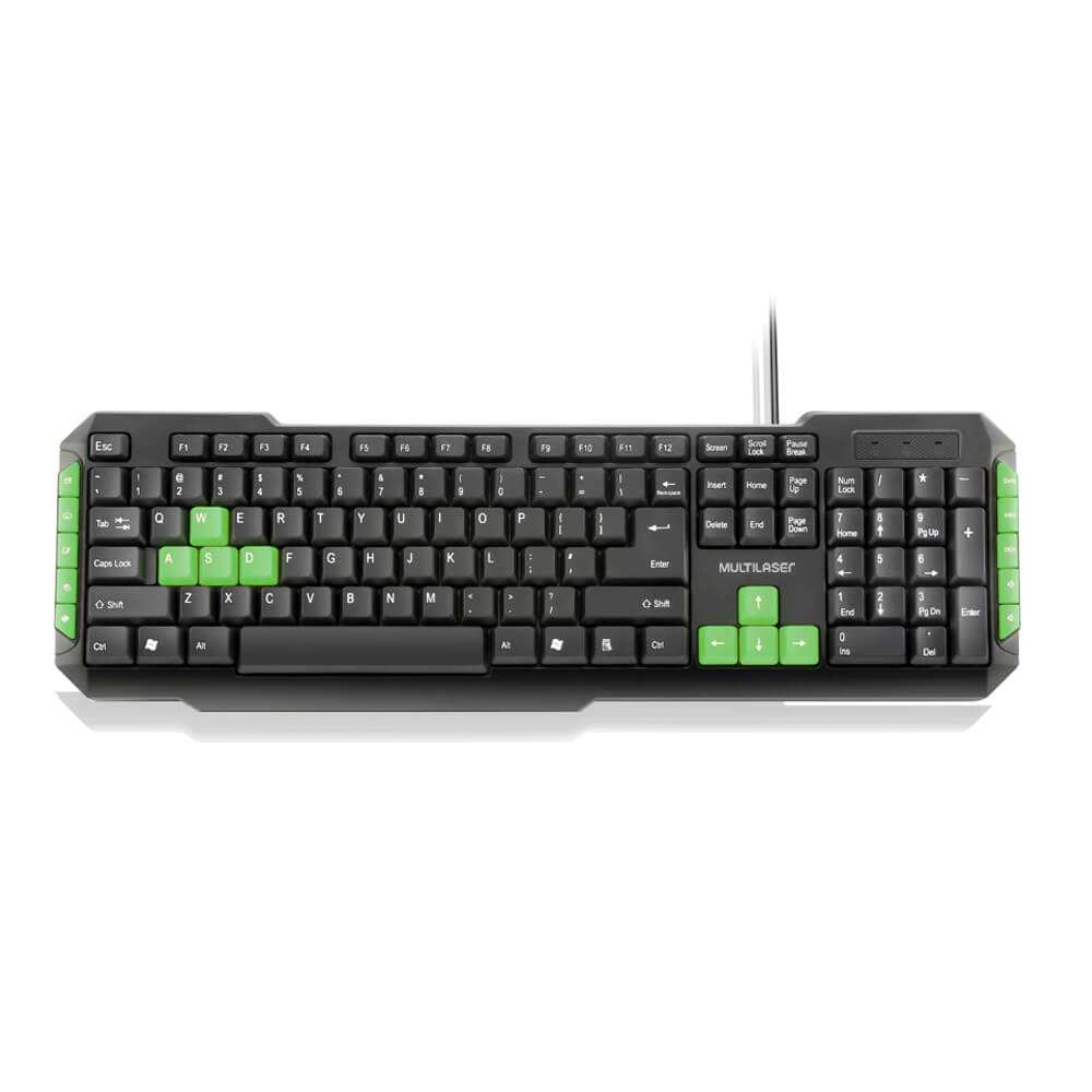 Encontraproduto.com.br - Teclado Gamer Com Hotkeys Multimidia Preto/Verde Multilaser - TC201