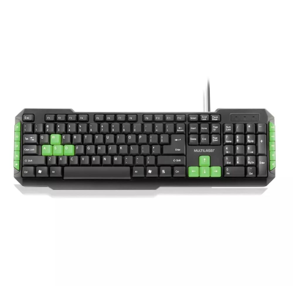 Encontraproduto.com.br - Teclado Gamer Com Hotkeys Multimidia Preto/Verde Multilaser - TC201