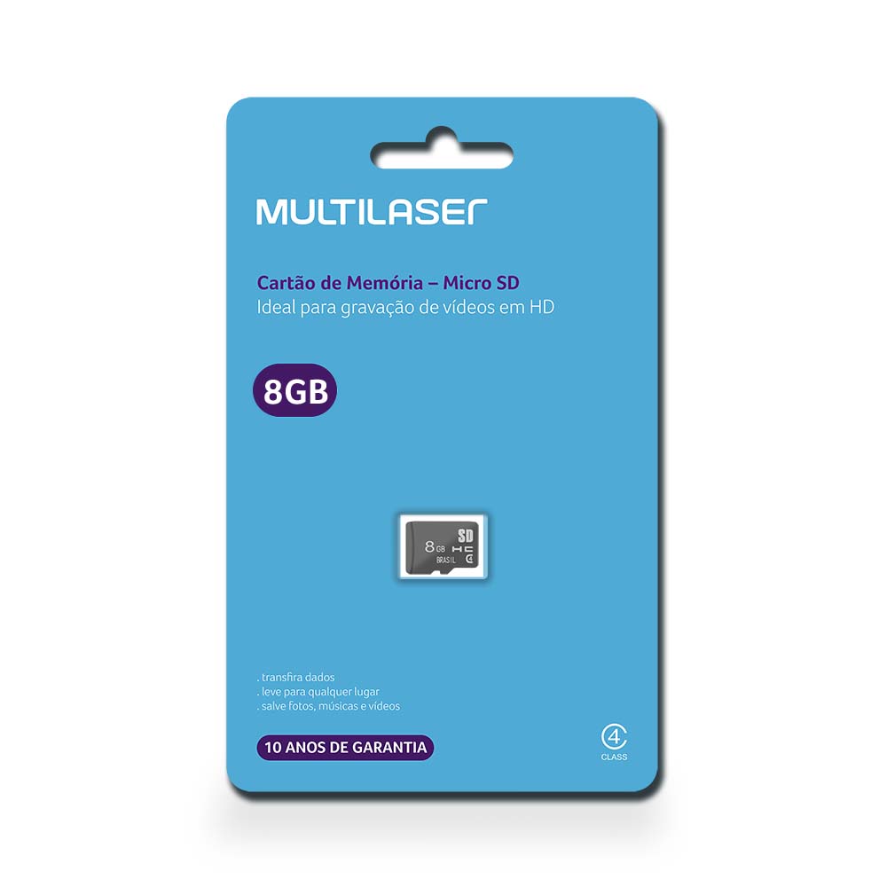 Encontraproduto.com.br - Cartão de Memória Classe 4 8GB Preto Multilaser - MC141