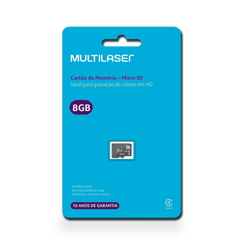 Encontraproduto.com.br - Cartão de Memória Classe 4 8GB Preto Multilaser - MC141