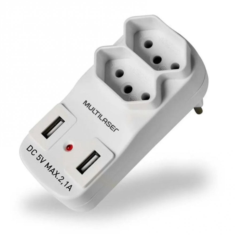 Encontraproduto.com.br - Adaptador de Tomada Multilaser 2 Saídas e 2 USB - WI331