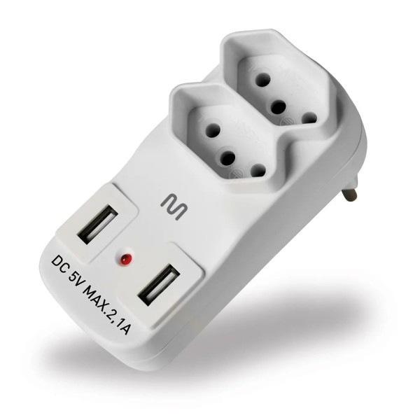 Encontraproduto.com.br - Adaptador de Tomada Multilaser 2 Saídas e 2 USB - WI331
