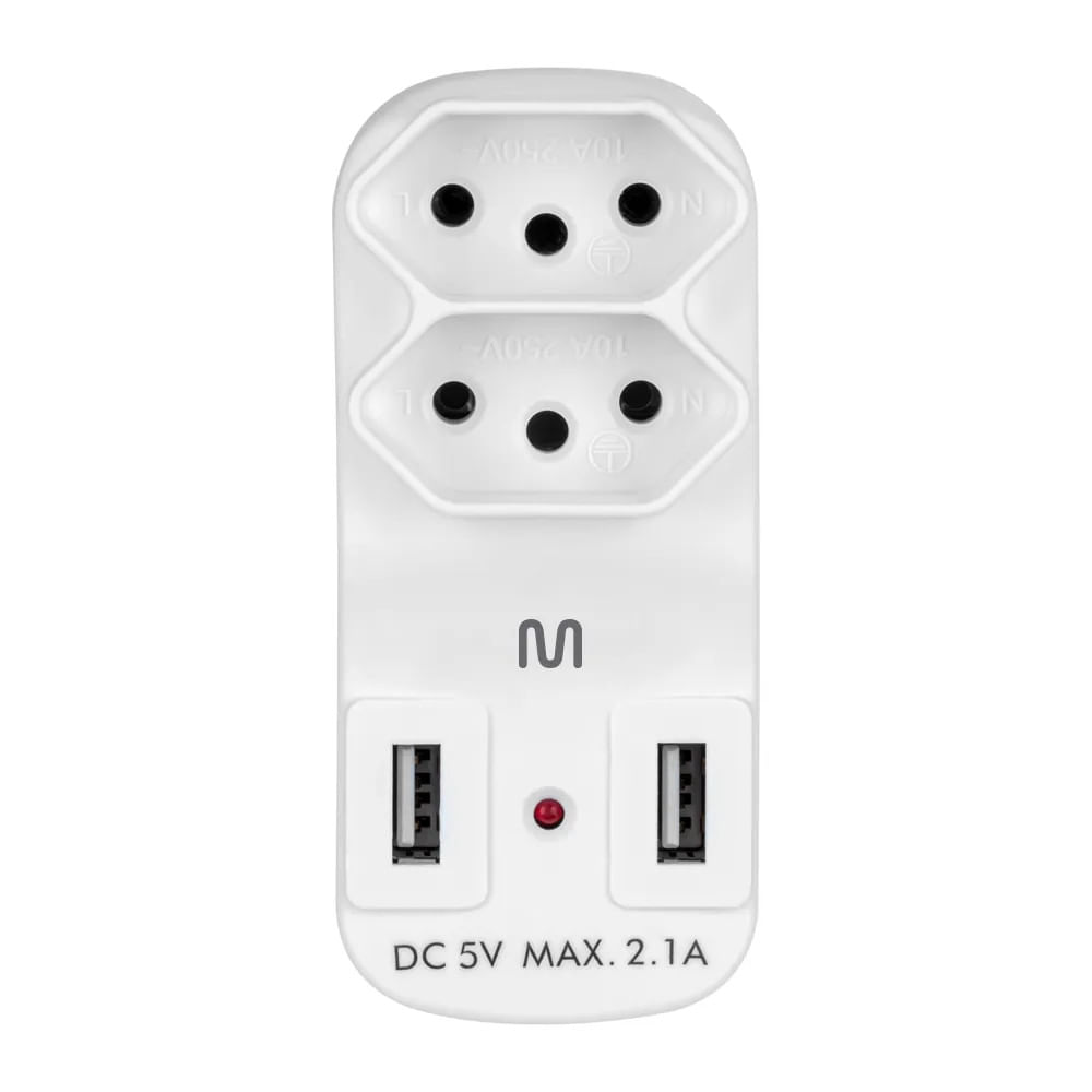 Encontraproduto.com.br - Adaptador de Tomada Multilaser 2 Saídas e 2 USB - WI331