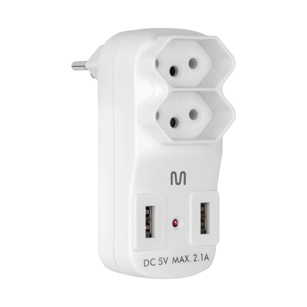 Encontraproduto.com.br - Adaptador de Tomada Multilaser 2 Saídas e 2 USB - WI331