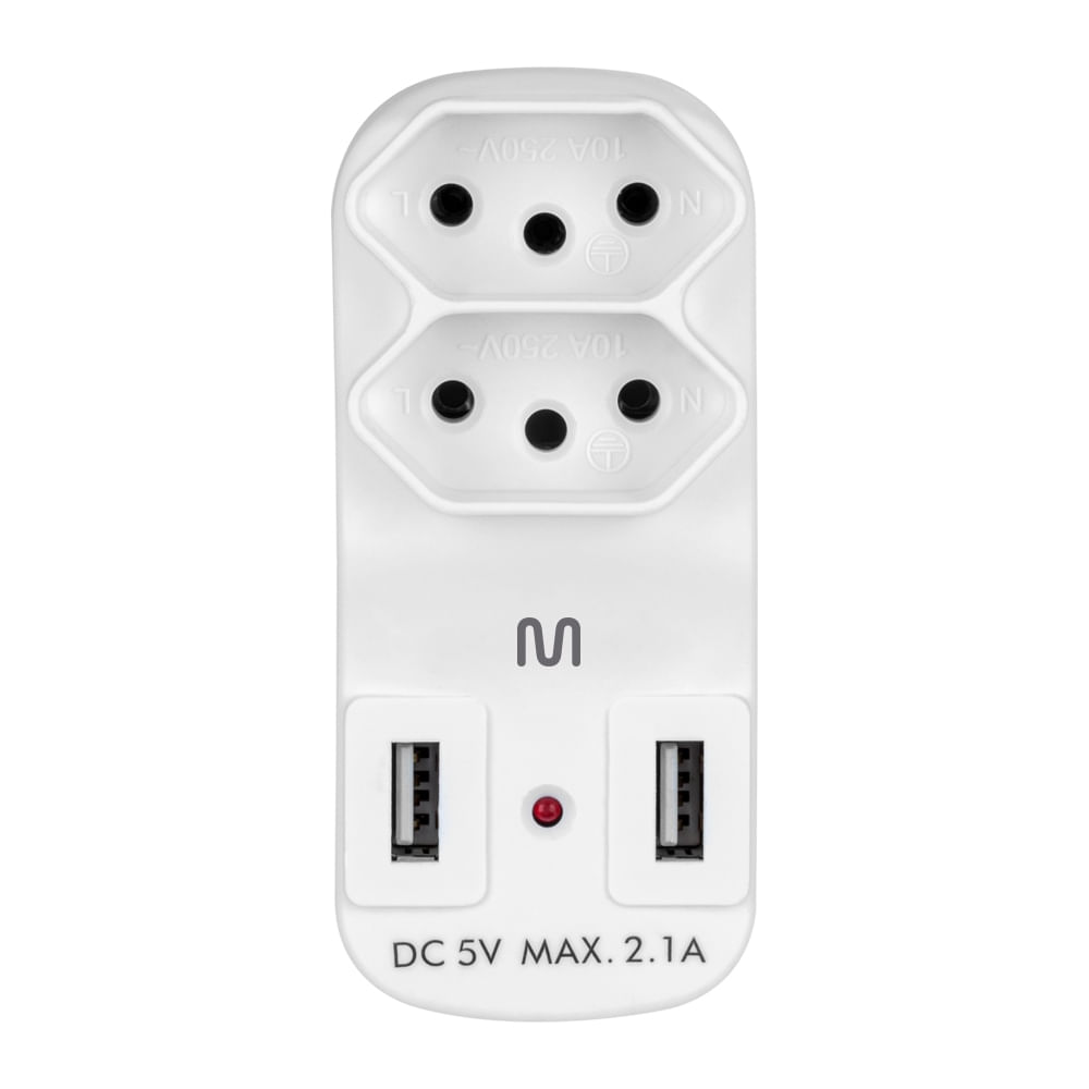 Encontraproduto.com.br - Adaptador de Tomada Multilaser 2 Saídas e 2 USB - WI331