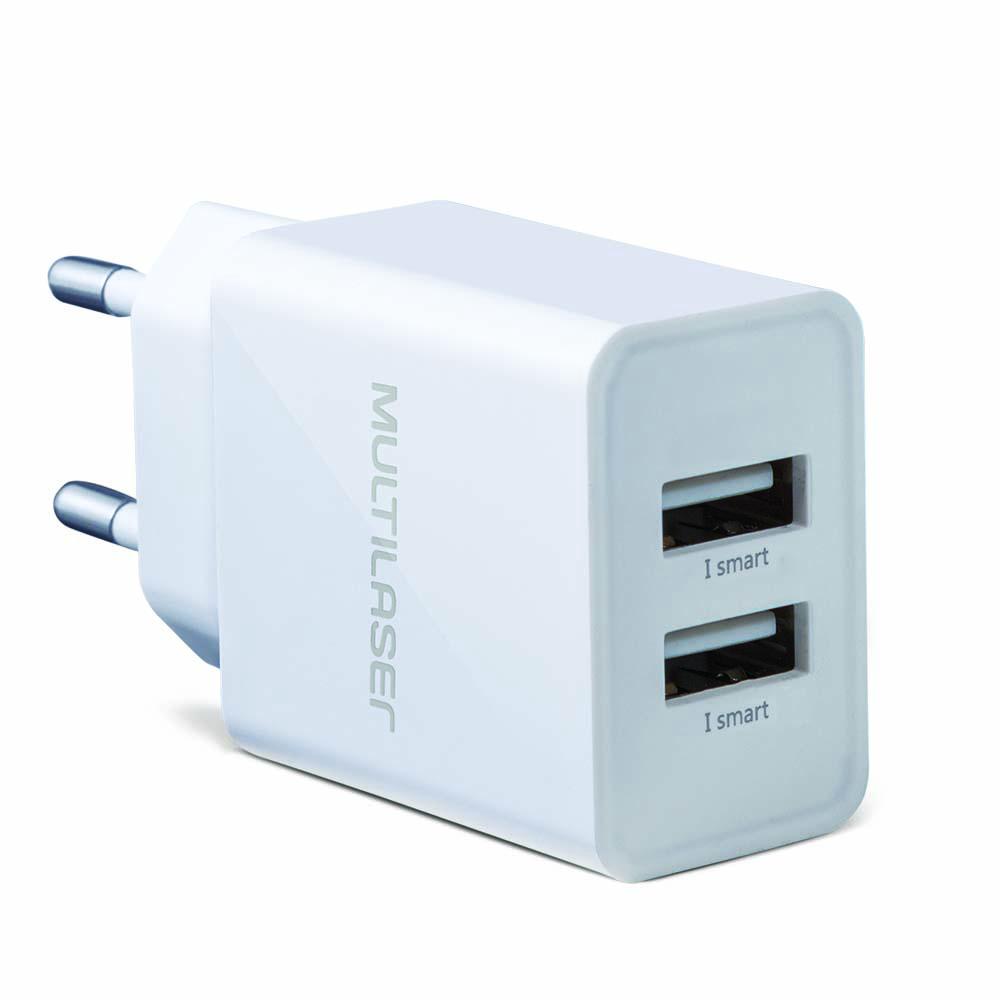 Encontraproduto.com.br - Carregador De Parede Concept 2 Portas Usb I - Smart Branco Multilaser - CB118