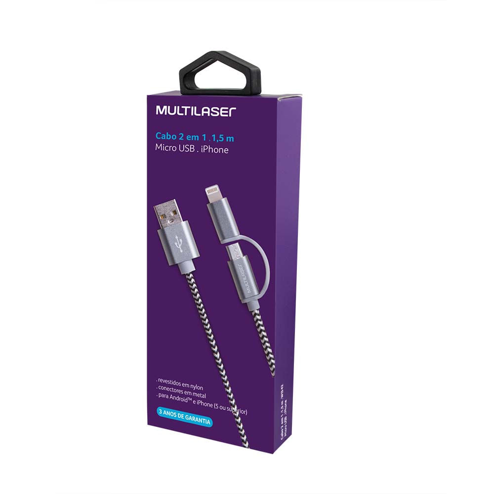 Encontraproduto.com.br - Cabo Micro USB para Android e Iphone (5 ou superior) WI342 1,5m Cinza Multilaser