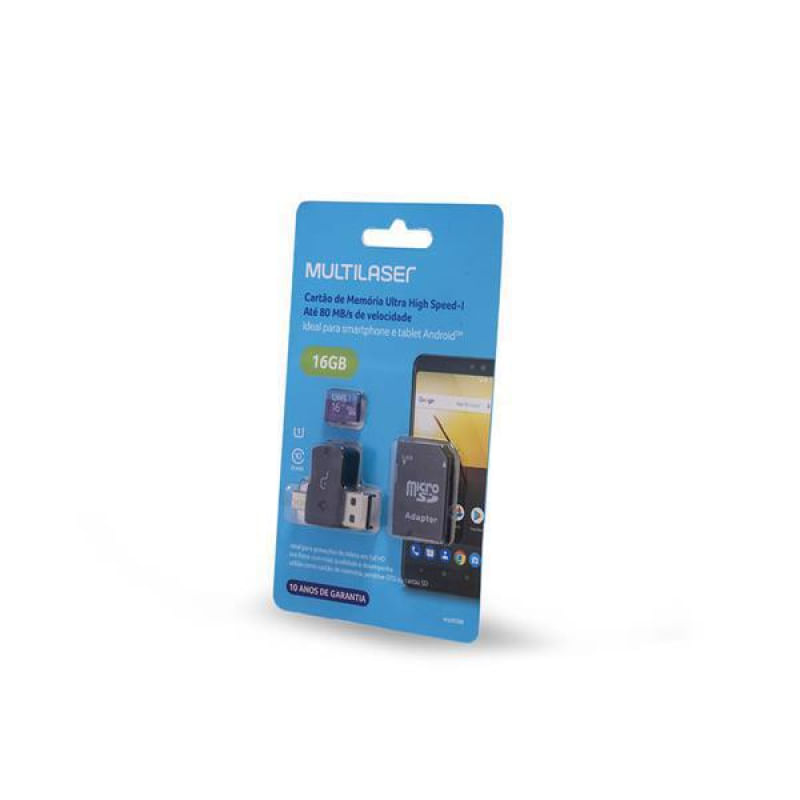 Encontraproduto.com.br - Cartão de Memória 16GB + Adaptador USB Dual Drive + Adaptador SD MC150 Multilaser