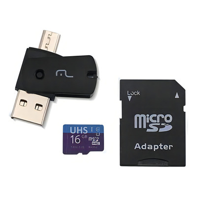 Encontraproduto.com.br - Cartão de Memória 16GB + Adaptador USB Dual Drive + Adaptador SD MC150 Multilaser