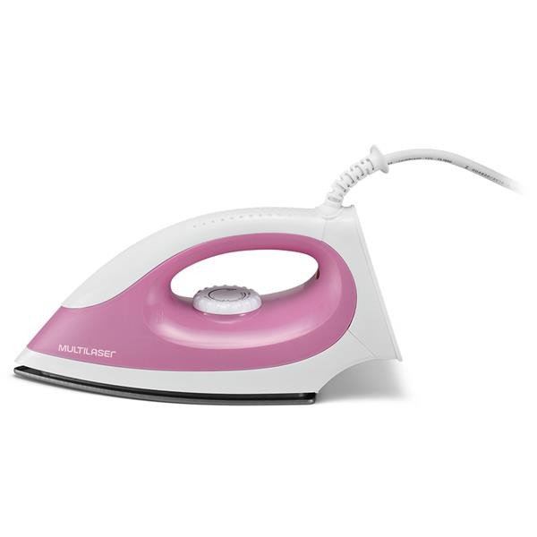 Ferro de Passar Roupa a Seco Multilaser 220V 1200W LED Branco/Rosa - HO017