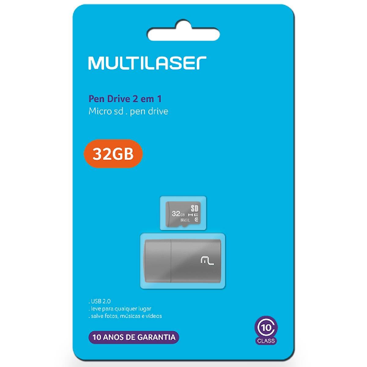 Encontraproduto.com.br - Pen Drive 2 em 1 Leitor USB + Cartão de Memória 32GB MC163 Multilaser