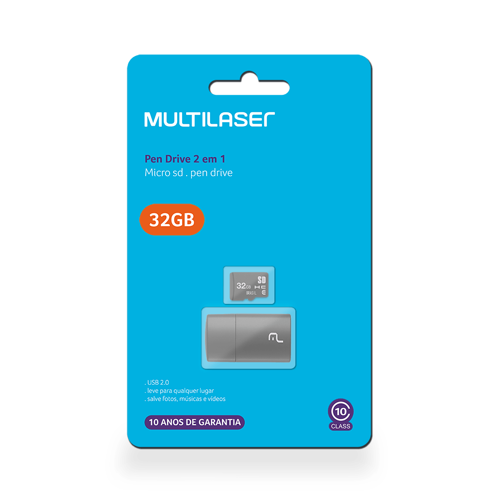 Encontraproduto.com.br - Pen Drive 2 em 1 Leitor USB + Cartão de Memória 32GB MC163 Multilaser