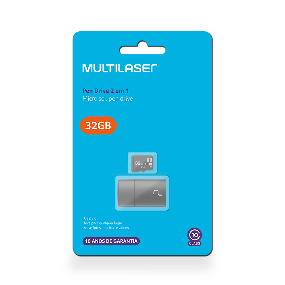 Encontraproduto.com.br - Pen Drive 2 em 1 Leitor USB + Cartão de Memória 32GB MC163 Multilaser