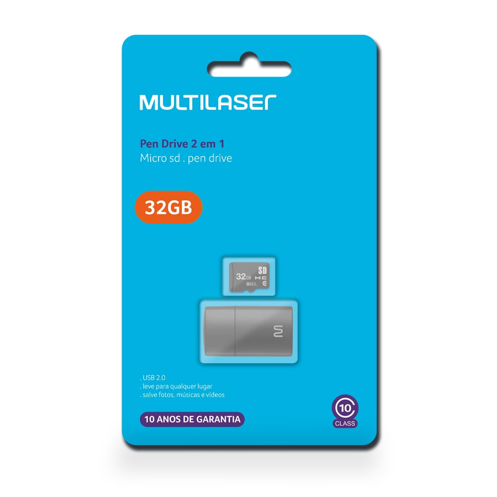 Encontraproduto.com.br - Pen Drive 2 em 1 Leitor USB + Cartão de Memória 32GB MC163 Multilaser
