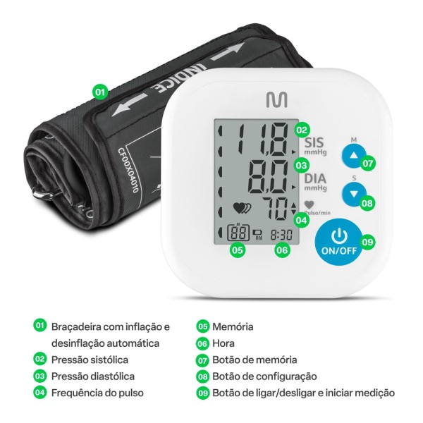 Encontraproduto.com.br - Monitor de Pressão Arterial Digital de Braço - Multi Saúde - HC090