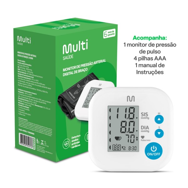 Encontraproduto.com.br - Monitor de Pressão Arterial Digital de Braço - Multi Saúde - HC090