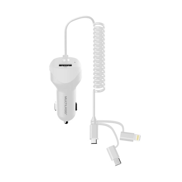 Encontraproduto.com.br - Carregador Auto Com Cabo Espiral 3 Em 1 - CB128