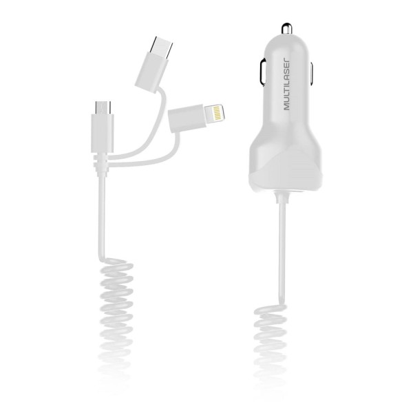 Encontraproduto.com.br - Carregador Auto Com Cabo Espiral 3 Em 1 - CB128