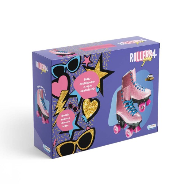Encontraproduto.com.br - Patins Rollers 4 You  Rosa Com Glitter Multikids  BR926