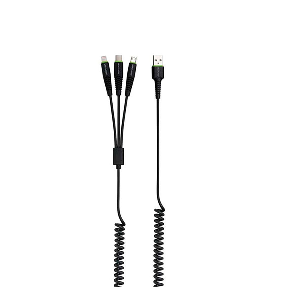 Cabo para Celular Espiral 3 em 1 Preto 2M Multilaser