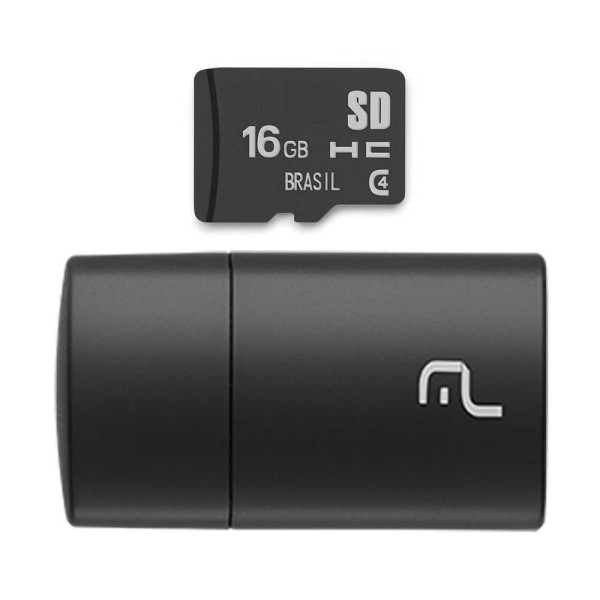 Encontraproduto.com.br - Kit 2 em 1 Leitor USB + Cartão De Memória Micro SD Classe 4 16GB Preto Multilaser - MC172