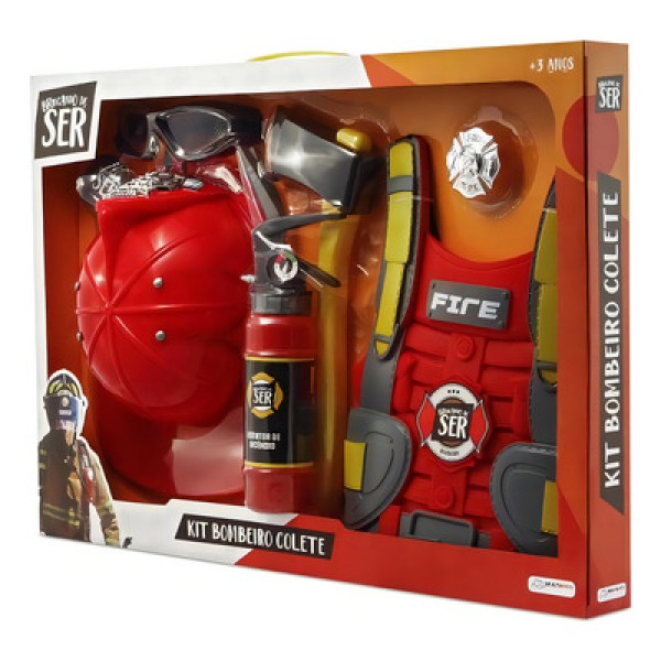Brincando de Ser Kit Bombeiro Colete - Vermelho MULTIKIDS