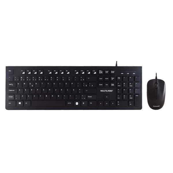 Kit Teclado e Mouse Multilaser com Fio Multimídia USB Slim Preto - TC240