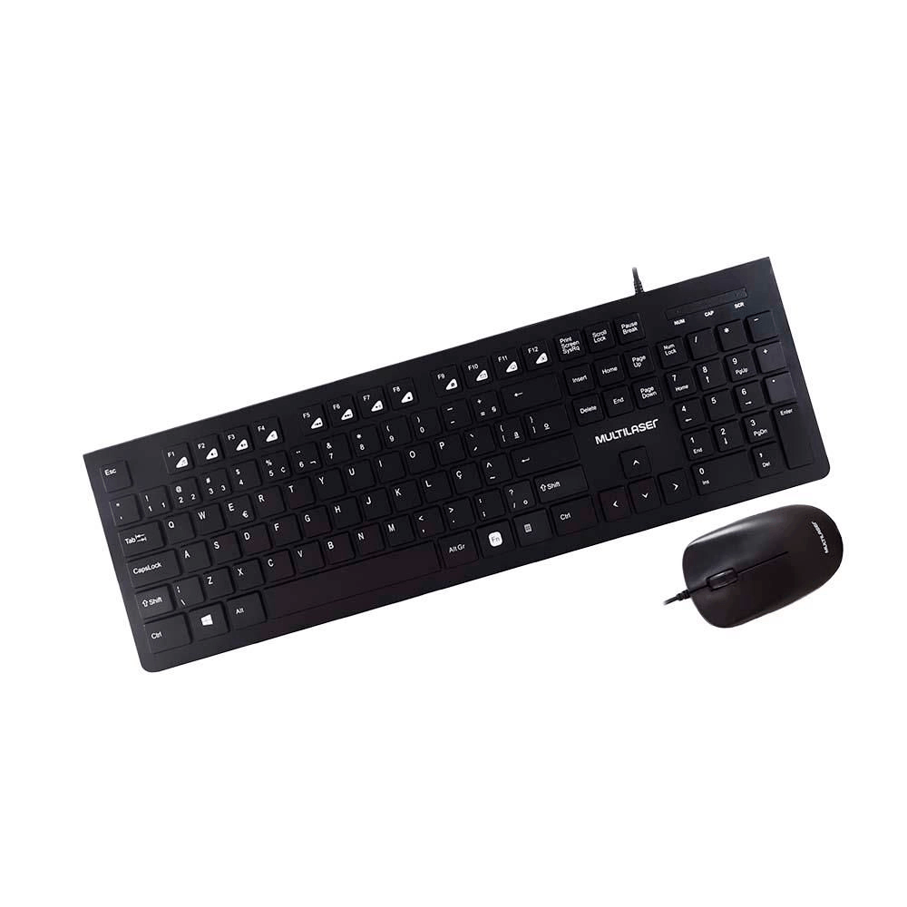 Encontraproduto.com.br - Kit Teclado e Mouse Multilaser com Fio Multimídia USB Slim Preto - TC240