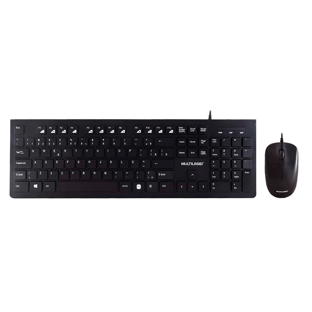 Encontraproduto.com.br - Kit Teclado e Mouse Multilaser com Fio Multimídia USB Slim Preto - TC240