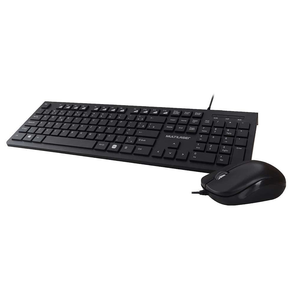 Encontraproduto.com.br - Kit Teclado e Mouse Multilaser com Fio Multimídia USB Slim Preto - TC240