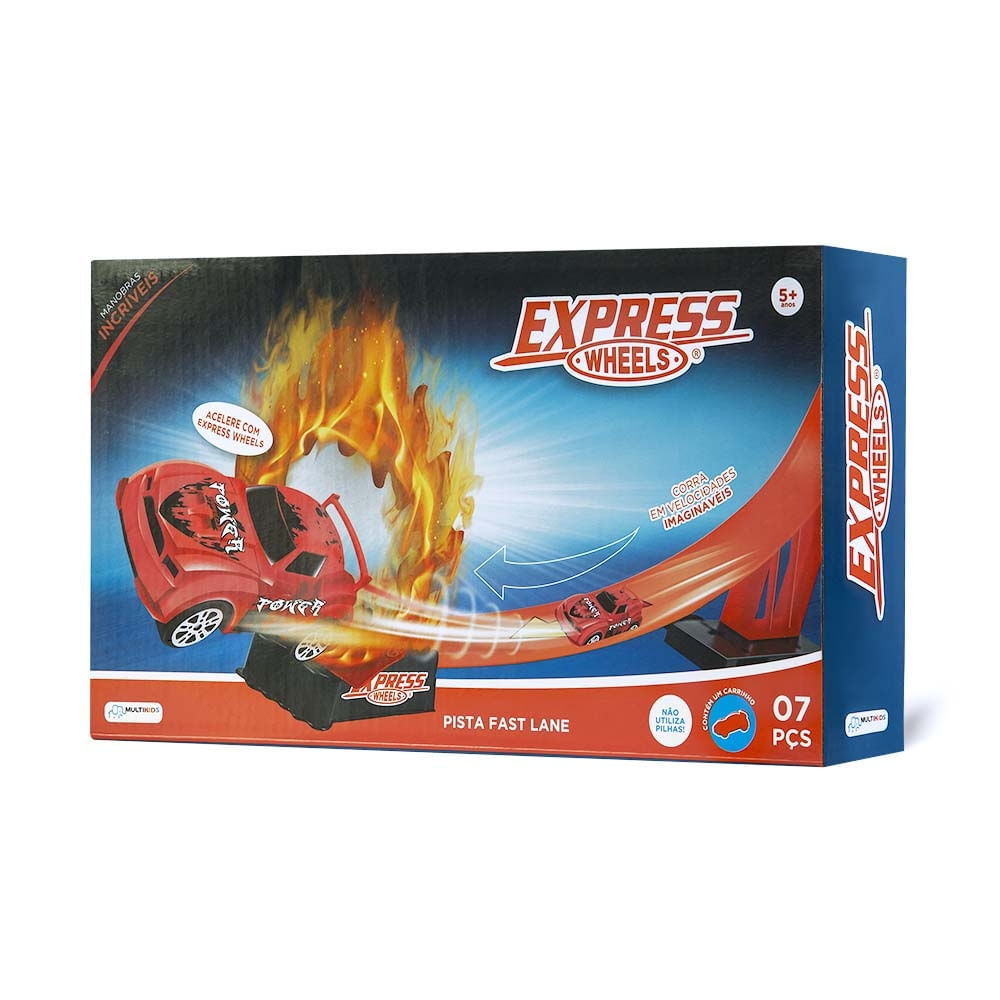 Encontraproduto.com.br - Pista de Corrida Fast Lane Express Wheels com 1 Carrinho Multikids - BR1020