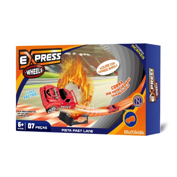 Pista de Corrida Fast Lane Express Wheels com 1 Carrinho Multikids - BR1020