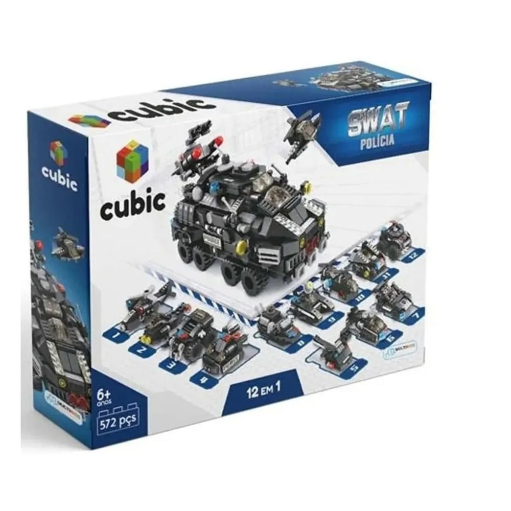Encontraproduto.com.br - Blocos de Montar Cubic Modelo Polícia 12 em 1 com 572 Peças Indicado para +6 Anos Multikids - BR1095