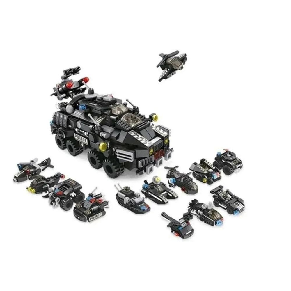 Encontraproduto.com.br - Blocos de Montar Cubic Modelo Polícia 12 em 1 com 572 Peças Indicado para +6 Anos Multikids - BR1095