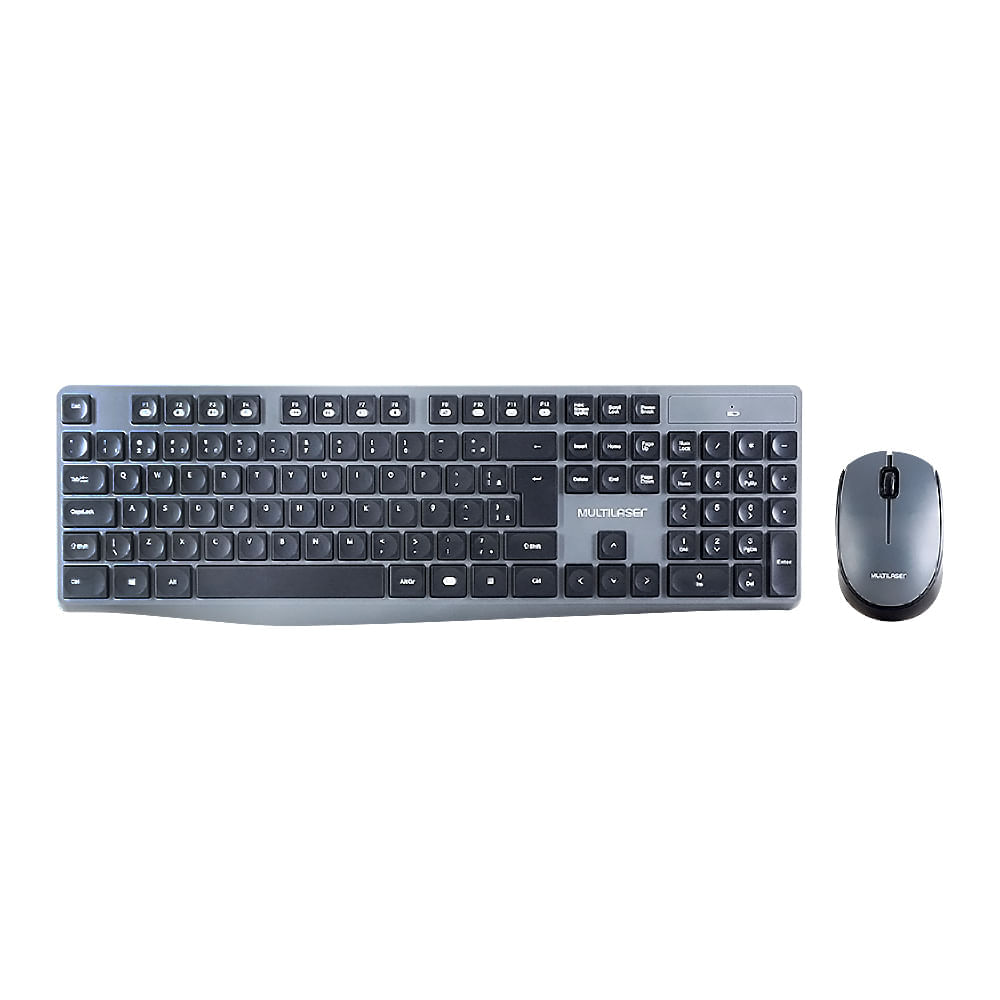 Teclado e Mouse Sem Fio Multilaser 2.4 GHZ USB Preto e Cinza - TC245