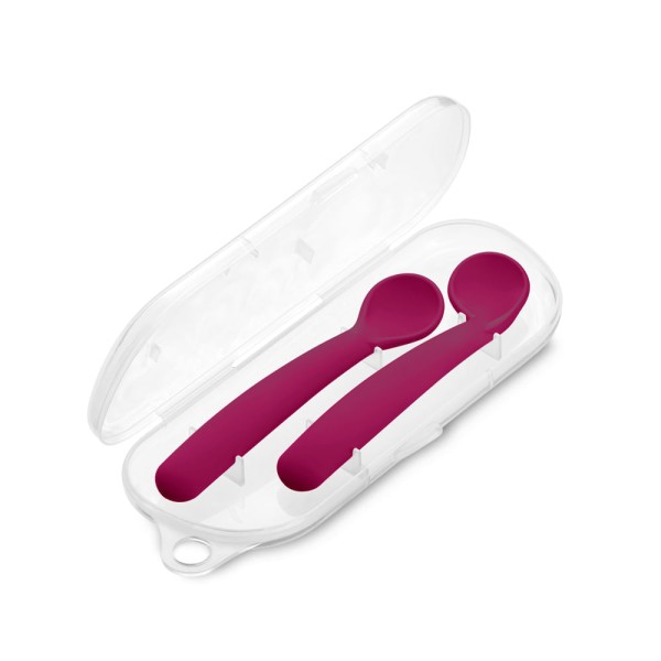 Encontraproduto.com.br - Kit Duas Colheres First Bites no Case Silicone Rosa Multikids Baby - BB1046