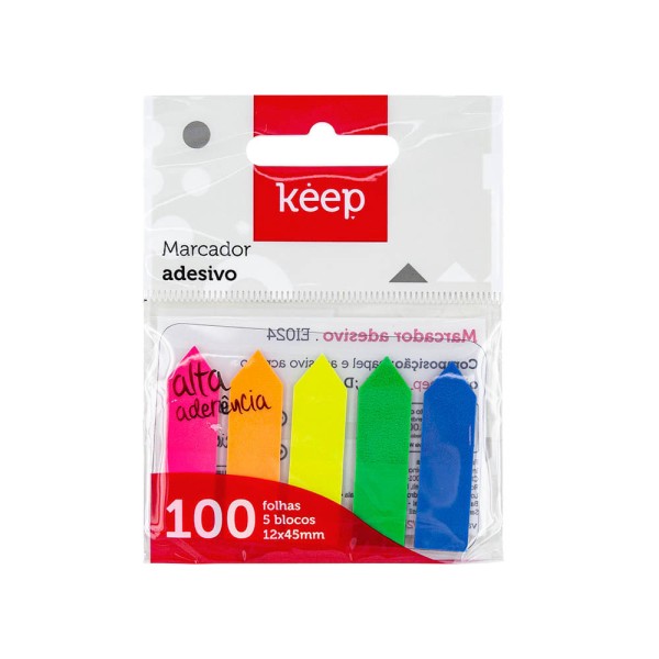 Encontraproduto.com.br - Marcador Pagina Adesivo Seta 12x44mm 5 Cores Neon 100 Folhas Keep - EI024 EI024