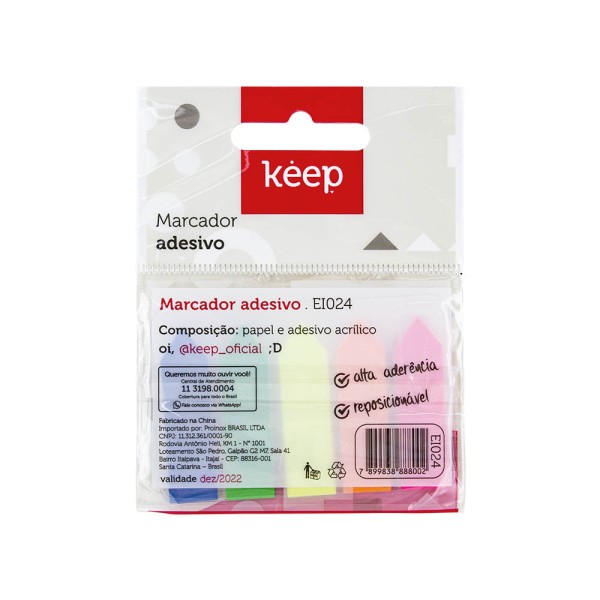 Encontraproduto.com.br - Marcador Pagina Adesivo Seta 12x44mm 5 Cores Neon 100 Folhas Keep - EI024 EI024