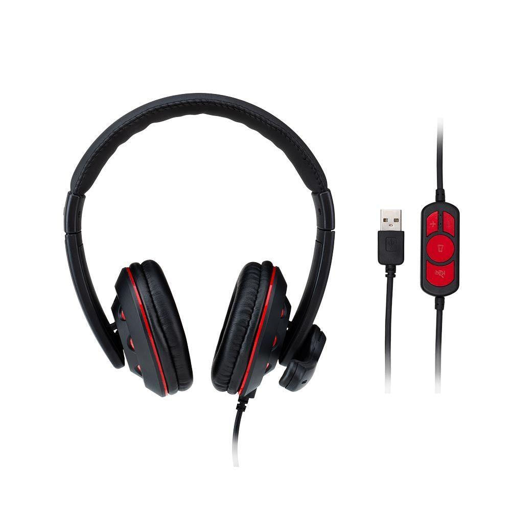 Headset Gamer Fone De Ouvido Usb 2m Microfone Ajustável Ph334 Preto/vermelho 5v