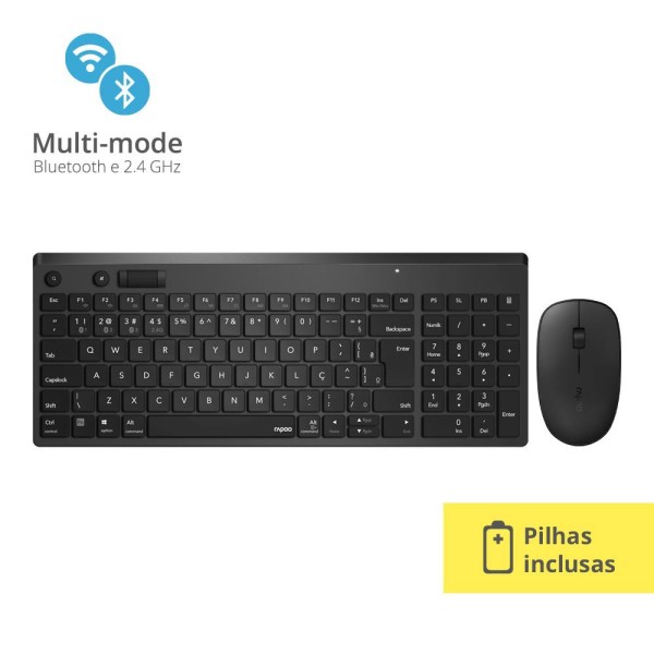Encontraproduto.com.br - Teclado E Mouse Rapoo Bluetooth 2.4 Ghz Black Com Pilha